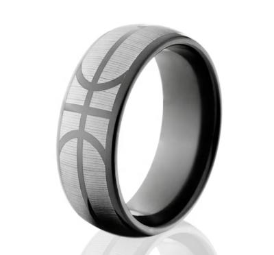 China Fashion Sports Ring Tungsten Steel Sandface Baseball Football Graphic Ring Custom Steel Black Personality Athlete Couple Wedding Ring for sale