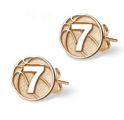 China Fashion Popular Stainless Steel  Basketball Lucky Number Stud Earrings Custom Carved Electroplated 18 k Gold  Fashion Sports Earrings for sale