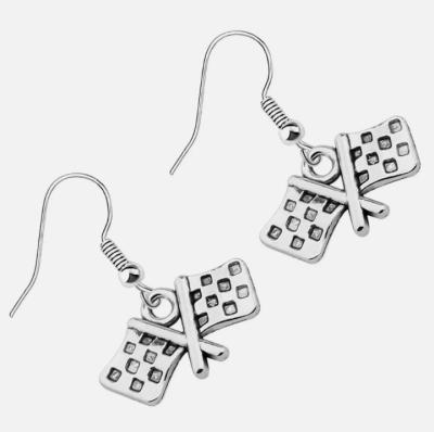 China Fashion Creative Cast Square Check Competition Flag Pendant Stainless Steel Earrings Custom Sports Style Accessories Women's  Earrings for sale