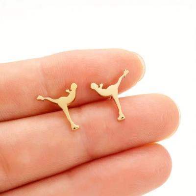 China Fashion Sport Style Figure Skating Graphics Stainless Steel Stud Earrings Custom Plated 18k Gold Rose Gold Black Simple Sport Earrings for sale