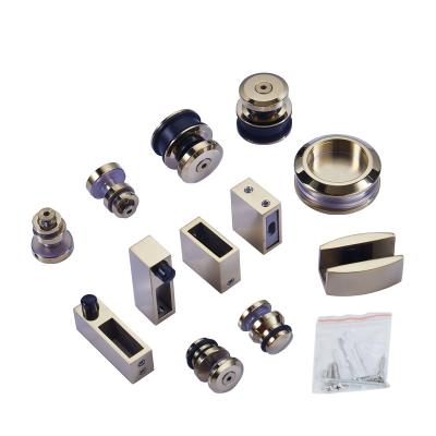 China SALE Eco-Friendly STAINLESS STEEL BRUSHED GOLD BRASS BATHROOM SLIDING SHOWER ROOM GLASS DOOR HARDWARE DEVICE KITS FIT ACCESSORIES for sale