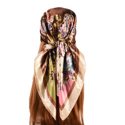 China Square Wholesale Satin Plain 90x90 Silky Headscarf Printed Paisley Hijab Factory Scarves Muslim Women Head Hijab Shawl for sale