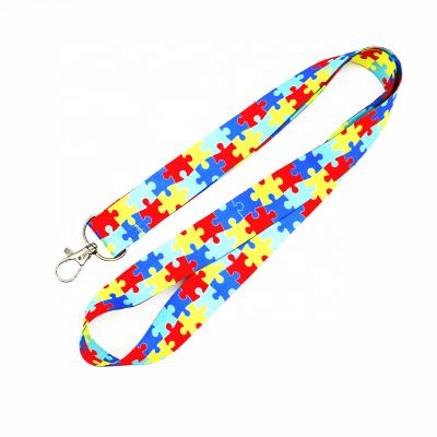 China Customized Designs Autism Awareness Puzzle Lanyard With ID Holder for sale