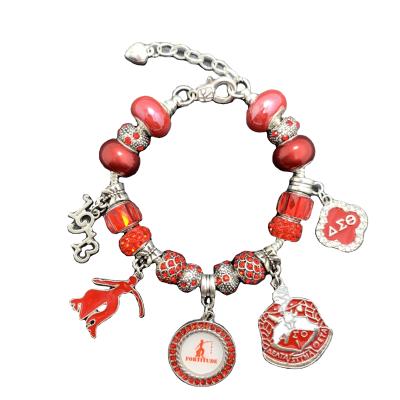 China CLASSIC Red Rhinestone Beaded Charm Bracelet Sorority Triangle RST Greek Letters Beads For Diy Charm Bangle Bracelet for sale