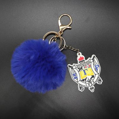 China Cute Fluffy Pom Pom Tail Keychain Cute Accessories Fuzzy Fur Balls Pompom Puff Faux Fur Ball Greek Puffball Fur Promotion Letter for sale