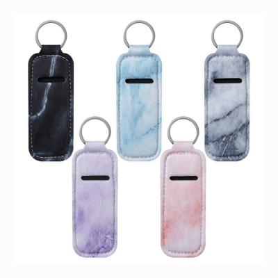 China Promotion lip balm holder key chain silicone lip balm holder sublimation neoprene chap stick empty chain holder for sale