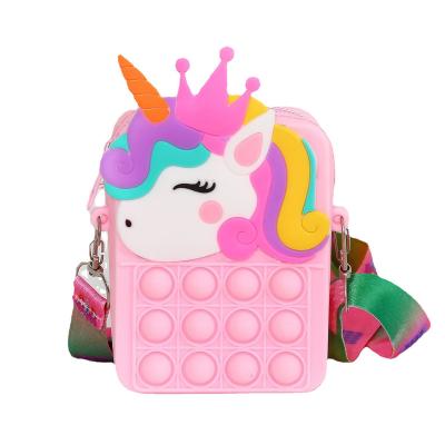 China Waterproof Brand New Multifunctional Christmas Cartoon Bag Cross - Cartoon Unicorn Cross Bag Lovely Body Girl Gift Silicone Bubble Bag for sale