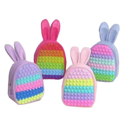 China 2022 New Cartoon Rabbit Ears Anti-rat Pioneer Waterproof Children's Decompression Backpack Silicone Bag Children's Backpack for sale