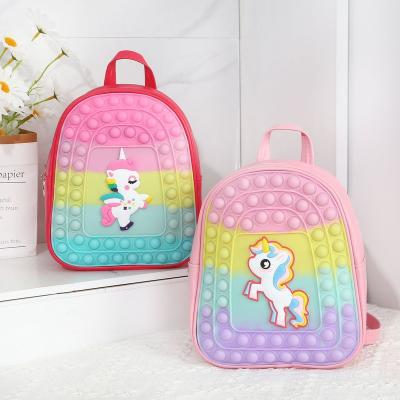 China Unicorn Silicone Waterproof Backpack For Boys Girls School Supplies Children Decompression Bag Baby Kids Cartoon Pioneer Schoolbag for sale