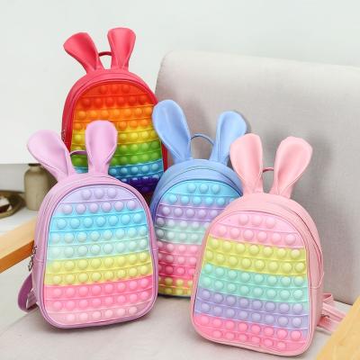 China Silicone Waterproof Cute Children's Backpack Cartoon Rabbit Schoolbag Rodent Pioneer Schoolbag Bubble Decompression Ears for sale