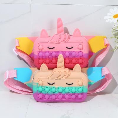 China Girl's Educational Pussy Pack Travel Chest Bag Cartoon Coin Purse Unicorn Chest Bag Waterproof Silicone Children's Pussy Pack Cute Toy Belt for sale