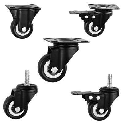 China Factory Wholesale High Load Capacity 2 Inch PVC Black Wheels Swivel Caster With Brake PU Caster For Furniture Small Caster Wheel for sale