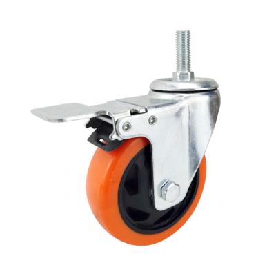 China High Load Capacity OEM PVC/PU Rubber Wheel Casters Swivel Top Flat With Brake Casters Trolley Wheels Screw On Brake Casters for sale