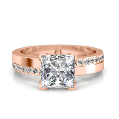 China FASHIONABLE 14k Rose Gold HPHT Lab Grown 2 Carat Princess Cut Diamond Ring for sale