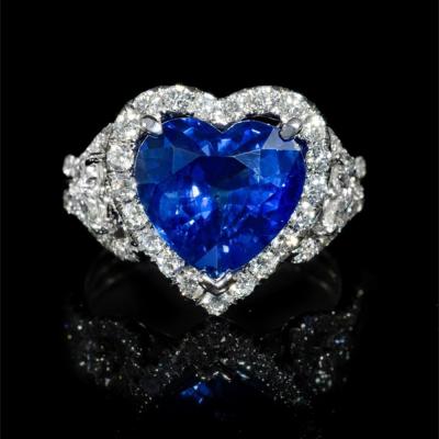 China FASHIONABLE 2 Carat HPHT Lab Developed Heart Synthetic Fancy Intense Blue Diamond Ring for sale