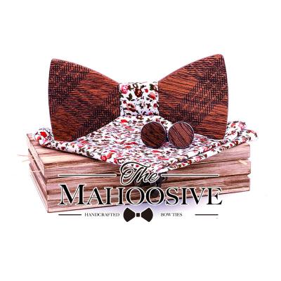 China Handmade Bowtie For Men Party Accessories Ties Set Wedding Cufflinks Plaids Wooden Bow Ties Mens MULTILAYER Wooden for sale