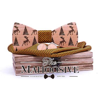 China MULTILAYER Christmas Tree Bow Ties for Men's Festival Theme Tie Christmas Pattern Men's Bow Tie Christmas Party Gift Wood Engraving for sale