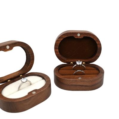 China Rustic Wedding Ring Box Holder Wood Custom Wedding Date Valentine Engagement Anniversary Personalized Name for Wedding Ceremony for sale