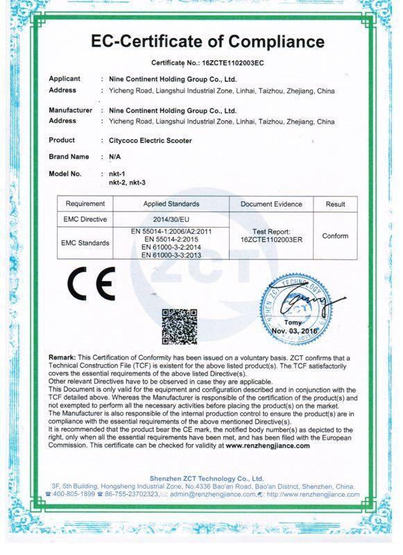 CE - Taizhou Nine Continent Import And Export Co., Ltd.