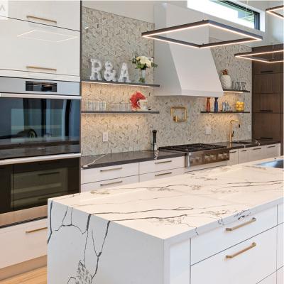 China Quartz Stone Countertop Solid Wood Kitchen Cabinet for European Style Kitchen Design for sale