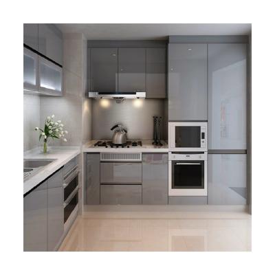 China Custom Kitchen Units with Wood Gloss Cabinets and E1 Particleboard Carcase Material for sale