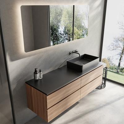 China Waterproof Solid Wood Bathroom Vanities with Modern Design Quartz Stone Countertop for sale