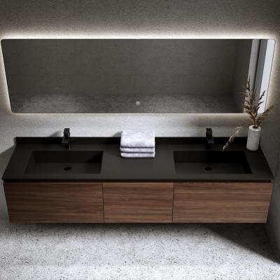 China Modern Furniture Bathroom Vanity Cabinets with Mirrored Doors and Quartz Stone Countertop for sale