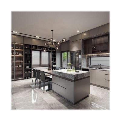 China Villa/Apartment High Glossy Complete Kitchen Cabinet Set with Quartz Stone Countertop for sale