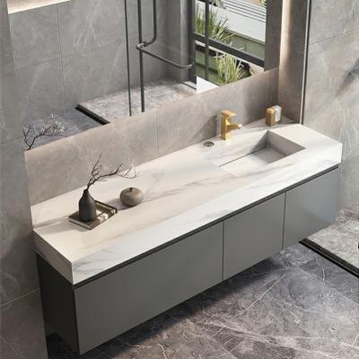 China Hotel Bathroom Rectangle Wall Mounted Vanity with Quartz Stone Countertop Decoration for sale