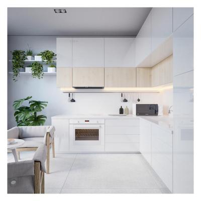 China Customized Ral Color Chart Kitchen Cabinets Stylish Glossy White Solid Wood Cabinets for sale