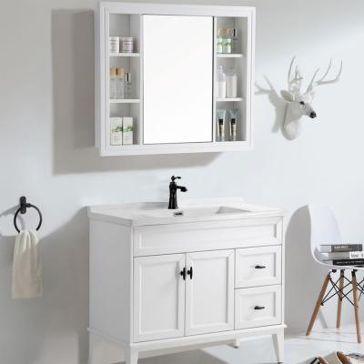 China Led Mirror Modern Freestanding Bathroom Vanity with Quartz Stone Countertop Single Sink for sale