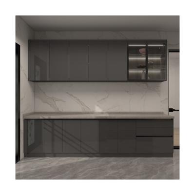 China Effortlessly Stylish YALIG Gray Glossy Kitchen Cabinet with Lacquer Finish for sale