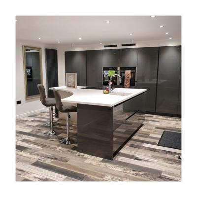 China Veneer Finished Black PVC Kitchen Cupboards with Modern Design and Customized Color for sale