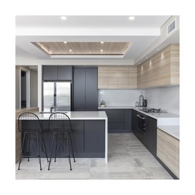 China Customizable Black Melamine Kitchen Cupboards for a Modern and Personalized Look for sale