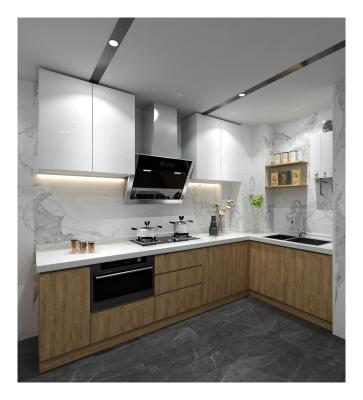 China Modern Design Glossy Melamine Board Kitchen Furniture with Customized Veneer Color for sale