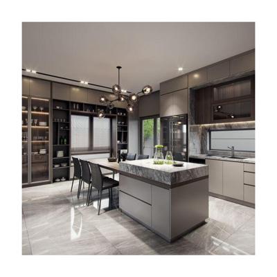 China Designer Solid Wood Melamine LED Sensor Light Cabinet Prefab Modular Kitchen Cabinets for sale