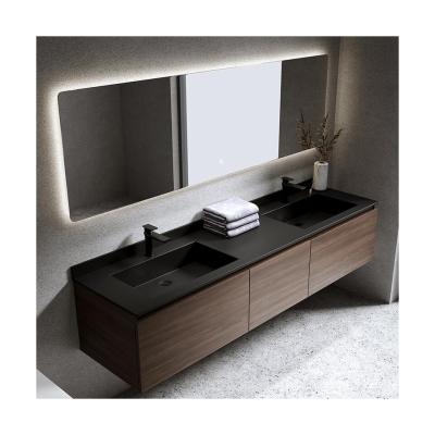 China Modern Style Rectangle Double Sink Luxury Custom Apartment Bathroom Vanity for sale