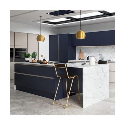 China Wall Mounted Unit Eco-Friendly Navy Blue Kitchen Cabinet Melamine Board Construction for sale