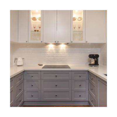 China Custom Design Easy Clean Modular Kitchen Wall Cabinets with Artificial Marble Countertop for sale