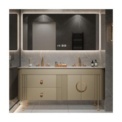 China CAD/3D American Style Modern Design Floor PVC Particleboard Bathroom Vanity Cabinet with Sink for sale