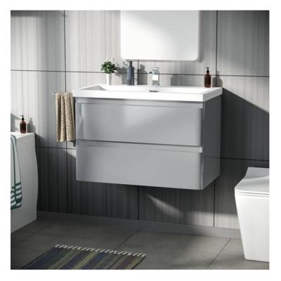 China Solid Wood Round Suspended Bathroom Vanity with Sink and Small Format Glossy Finish for sale