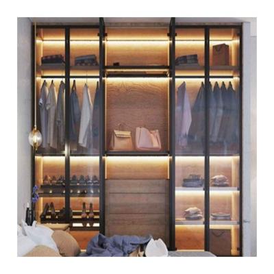 China Solid Wood Bedroom Wardrobe with Customised Glass Door Panels and Metal Sliding Doors for sale