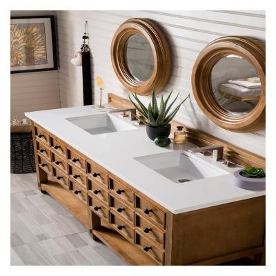 China Luxury Solid Wood Bathroom Vanity with White Rock Slab Countertop and Faucet Included for sale