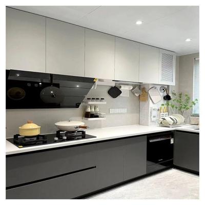 China Melamine Board Island Modular Kitchen Cabinets Modern Design Australia Standard Black for sale