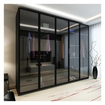 Chine Accueil Meubles modernes Panneaux de verre en aluminium noir en bois massif Armoire avec décoration de barre lumineuse à vendre