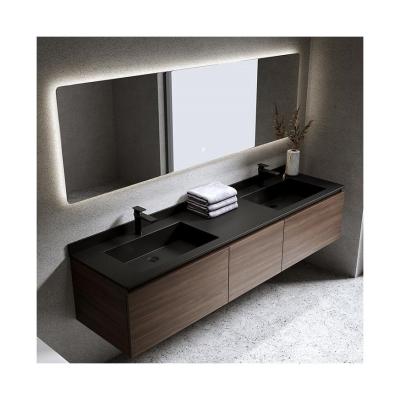 China Modern Style Waterproof Custom Double Sink Wall Hung Bathroom Vanity with Silver Mirror for sale