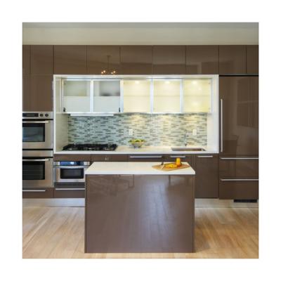 China E1 Particleboard High Gloss Lacquer Kitchen Cabinet with Glass Doors Modern Design for sale