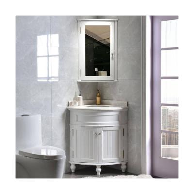 China Modern Design Customized Round Bath Vanity Wooden Panel Bathroom Cabinet With Mirror for sale