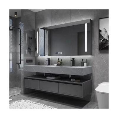 China Modern Bathroom Vanity with Sink LED Defogging Mirror Cabinet and Smart Sensor Light for sale