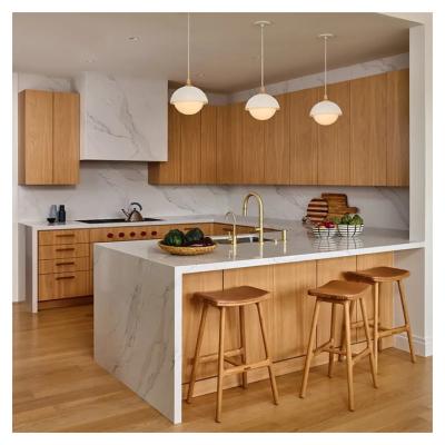 China Artificial Quartz Countertop Modern Style Solid Wood Kitchen Cabinets for Apartments for sale